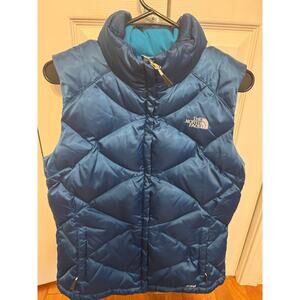 Women's The North Face 550 Fill Nuptse Down Blue Quilted Puffer Vest Jacket L
